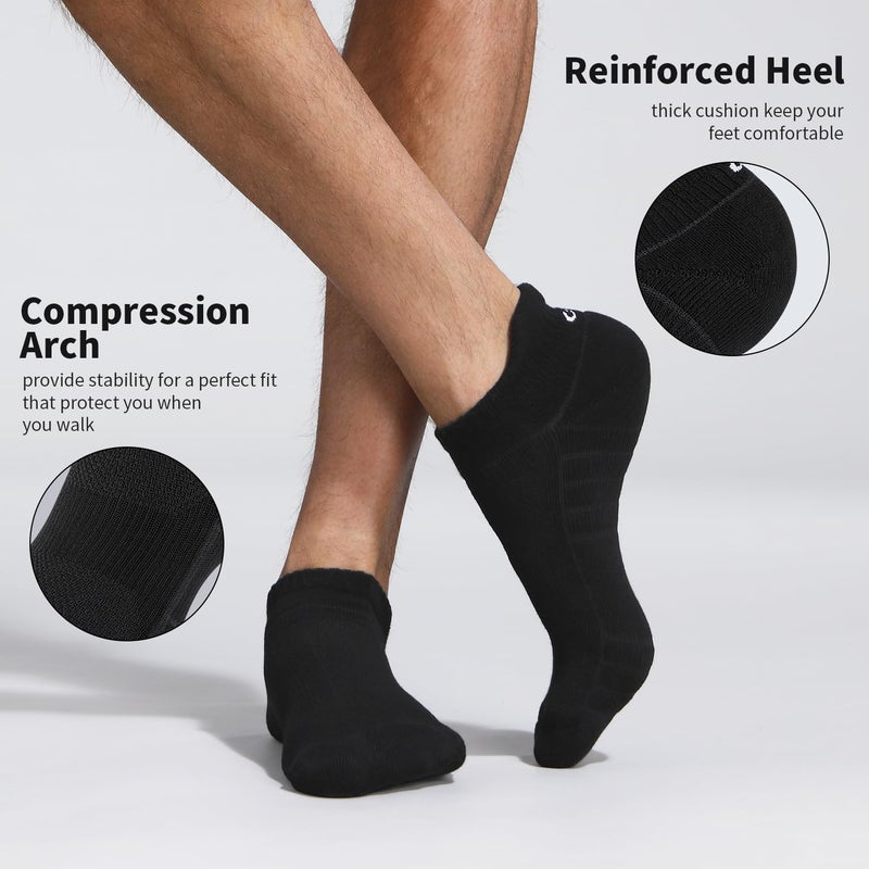 Lapulas Athletic Ankle Socks, Low Cut Cushioned Anti-Blister Running Tab Sports Socks for Men and Women 6Pairs(Black, M) - Image 3